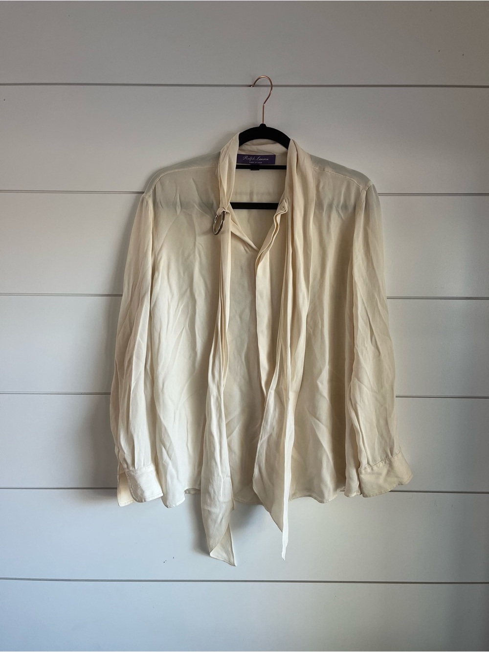 Ralph Lauren Purple Label Silk Tie-Neck Blouse Jacket - Cream